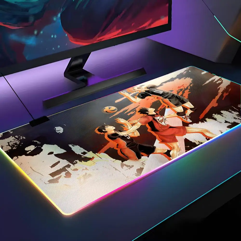 

H-Haikyuu Anime Volleyball Mouse Pad RGB Backlit Mouse Pad Laptop Mouse Pad Laptop Gamer Computer Desk Gaming Accessories