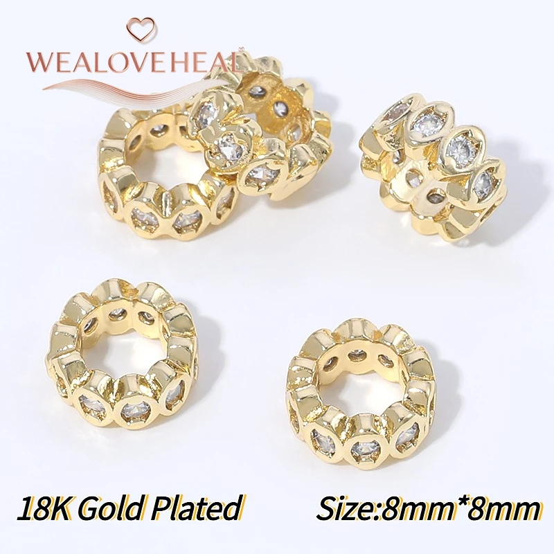 2/4 Stück 18K vergoldete Messing-Doppelseitige Zirkon-Vierblattklee-Abstandshalterperlen für DIY Armband- und Halsketten-Schmuckherstellung – Detail 24