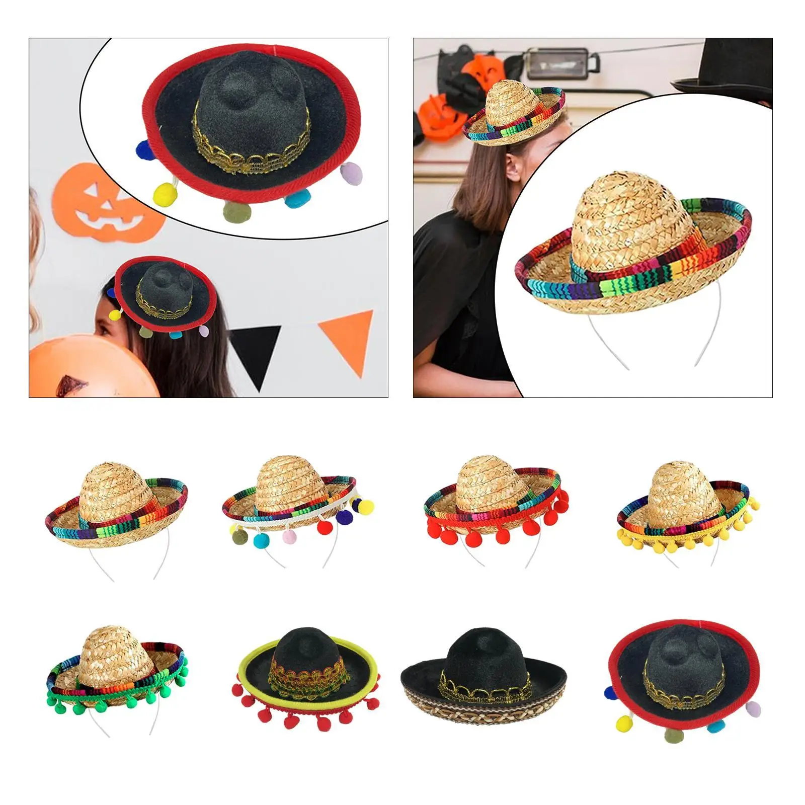 

Шляпа сомбреро, удобная, практичная, легкая, стильная мини-шляпа, повязка на голову, костюм для вечеринки для фестиваля, взрослых, Хэллоуина