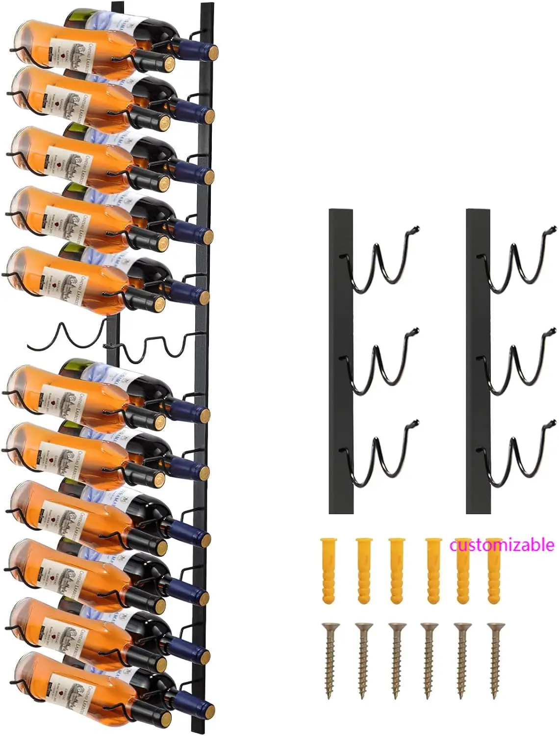 

Wall Mounted Wine Rack, 12x2 Bottles Wine Holder Towel Rack, Black Steel Vertical Wine Rack, Modern Decorative Wall Mounted