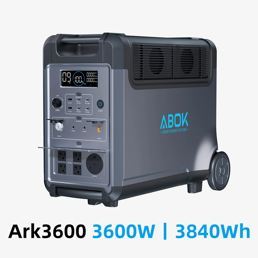 ABOK 3600W Pure Sine Wave Solar Generator Station US/EU Portable Home Use Remote Control Car/Solar Panel Flashlight MPPT Cigar