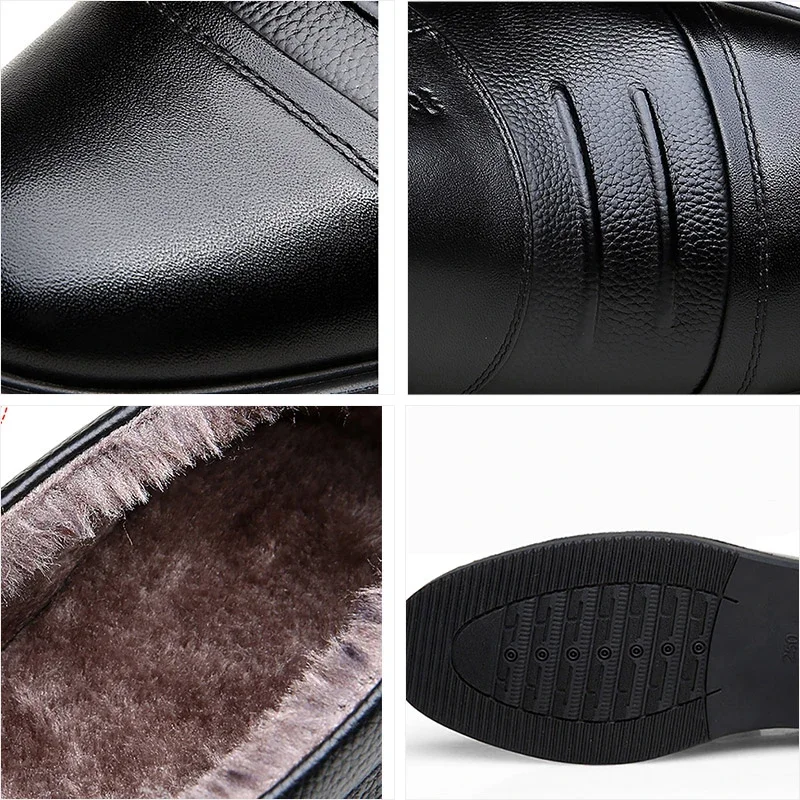 Winter Shoes Men Genuine Leather Casual Shoes Business Plus Cashmere Warm Cotton Shoes With/No Fur Leather Shoes Sneaker