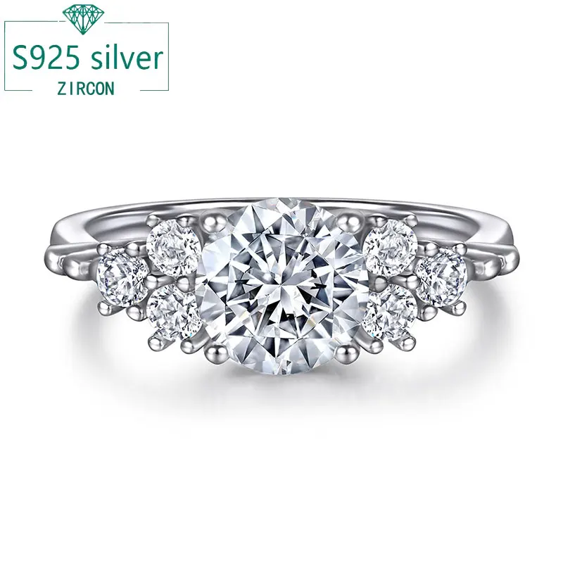 

7,5 мм круглой огранки с цирконом, созданное в лаборатории сапфир, обручальное кольцо для женщин, стерлинговое серебро 925 пробы, ювелирные изделия, оптовая продажа