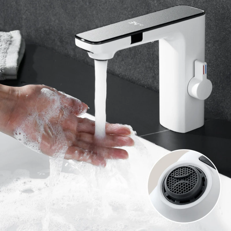 Imagem -04 - Sensor de Temperatura Touchless Smart Led Faucet Torneira Misturadora para Pia de Cozinha Digital Bacia do Banheiro Auto Vanity Tap Luxo