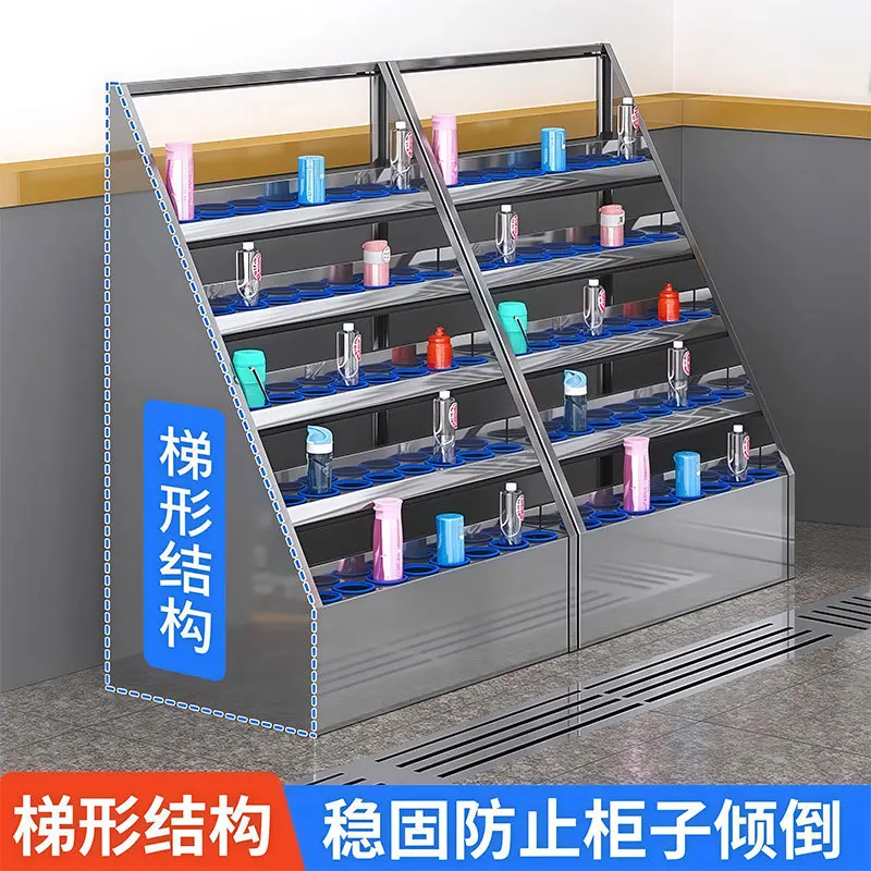 Stainless steel water cup cabinet factory employee multi-grid water cup holder office lounge water cup storage cabinet