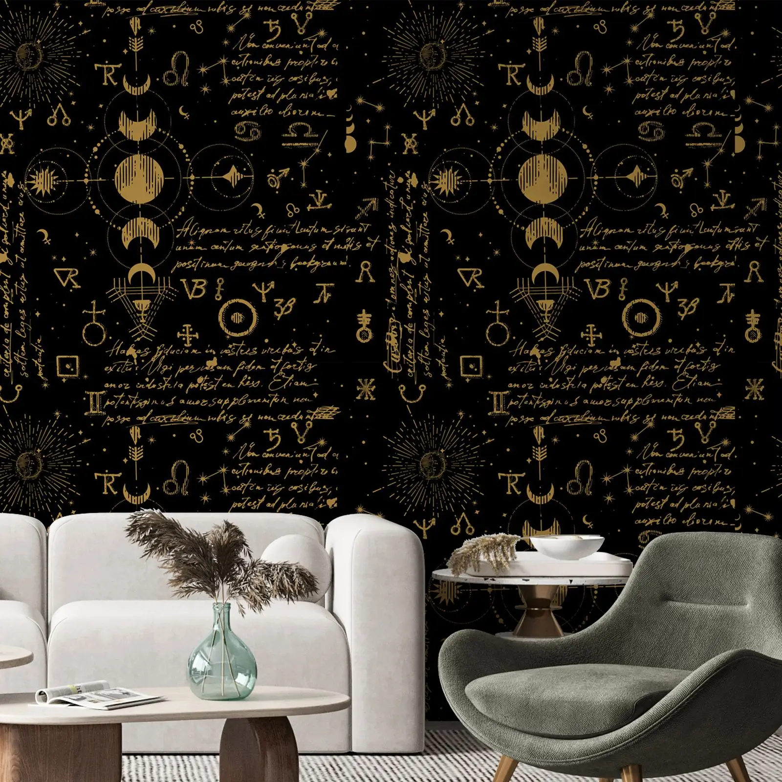 Dark Astrology Wallpaper Moon and Sun, Peel and Stick Wallpaper, Magical and Esoteric Wall Mural Home Decor,With Glue Or Without