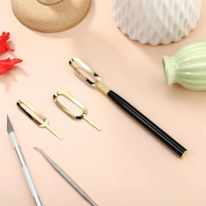 

Набор инструментов для обрезки керамики, инструменты для обрезки с 3 различными лезвиями, ручка для гончарных работ