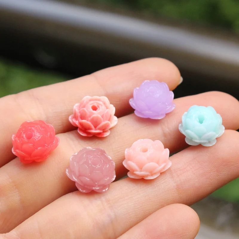 12mm Carved Lotus Beads Artificial Coral Flower Bead for Jewelry Bracelet Necklace Mix Pink making DIY Craft Loose Cute Supplies