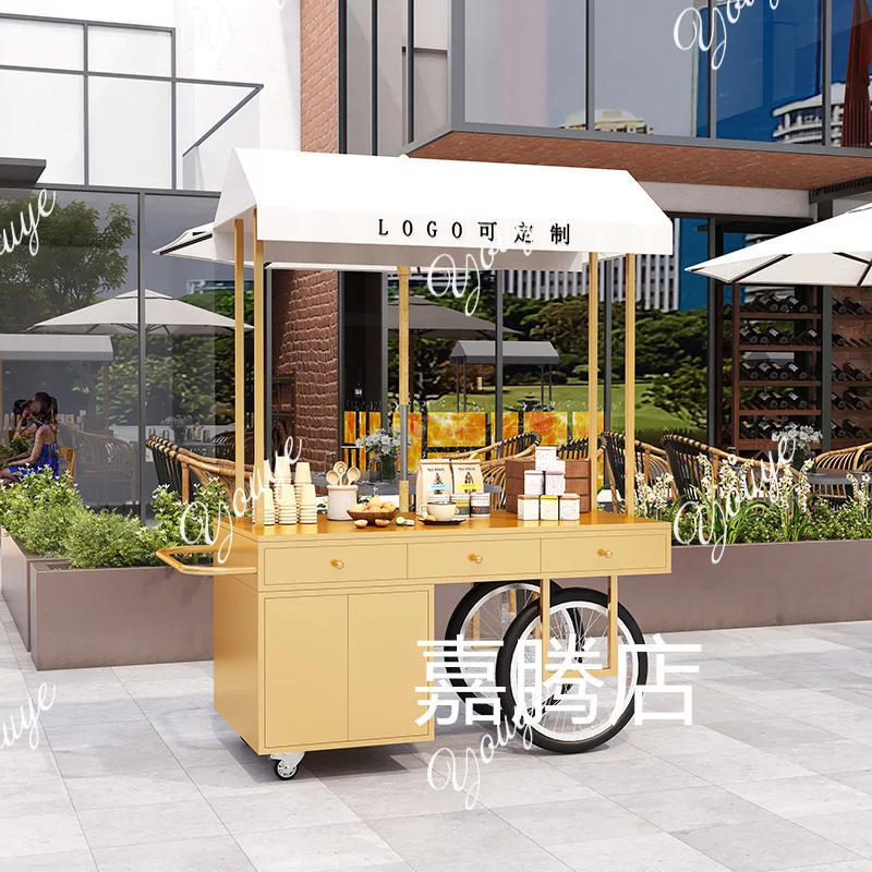 M Hand push dessert stall car creative outdoor promotion supermarket stall car with cabinet mobile car