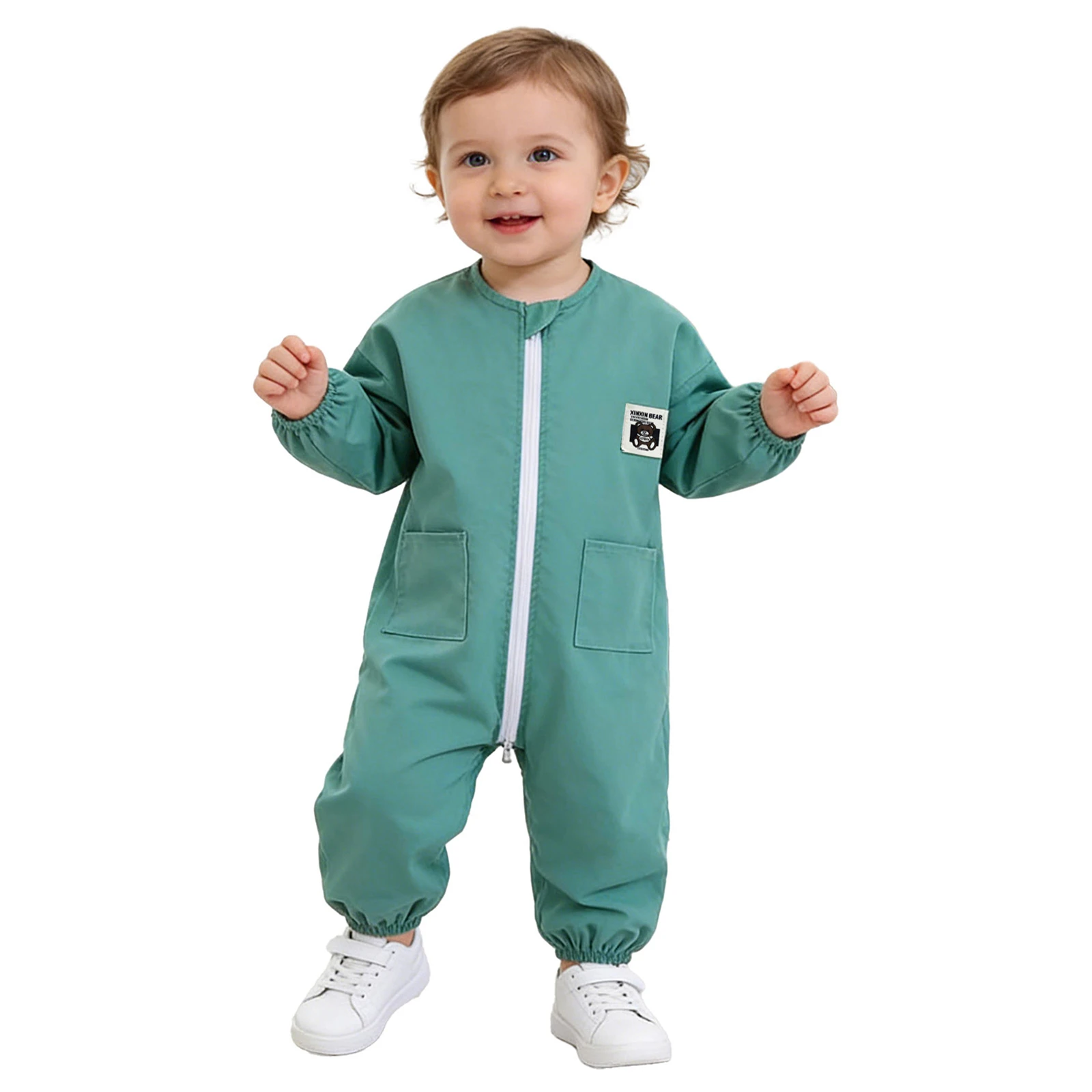 

Baby Boys Girls Anti-dirty Romper Crawling Suit Long Sleeve Zipper Full Body Smock Jumpsuit Coverall Daily Wear Homewear