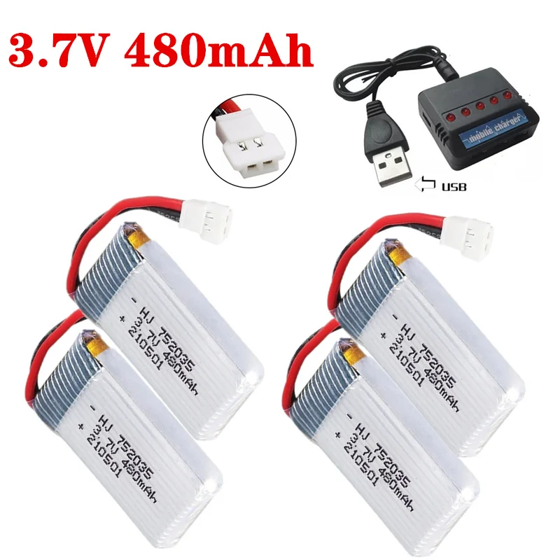 Batería Lipo H31 de 3,7 V, 480mAh, 752535, cargador para H107, H31, KY101, E33C, E33, Drone RC, helicóptero, piezas de repuesto, 3,7 V