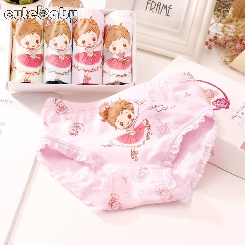 Girls Quality Fine Cotton Underwear Bright Printing Soft Panties Kids Breathable Underpants Girls Lace Boxer Briefs