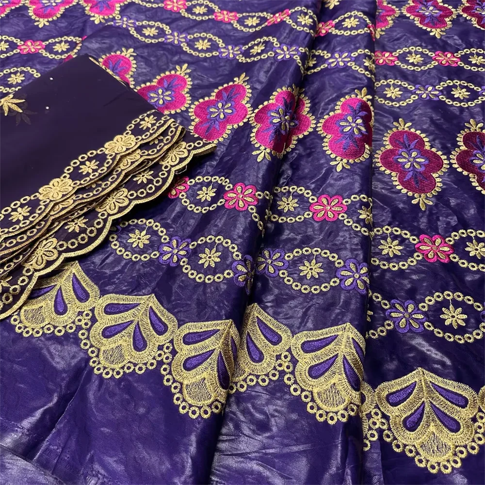 

Фиолетовая хлопковая ткань Базин Рише, африканская ткань для рукоделия, высококачественная вышивка, африканский брокат, нигерийский платок, 5+2 ярда/лот для шитья