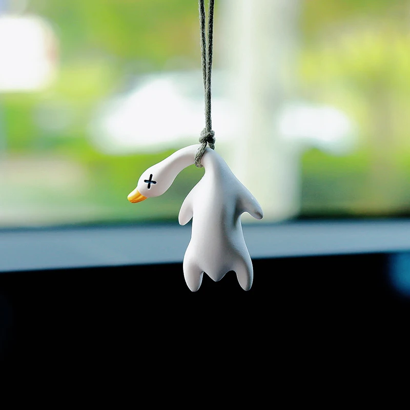 Funny Gypsum Discolored Duck Car Interior Decoration Pendant  Cute Auto Rearview Mirror Pendant For Car Decoration Accessories