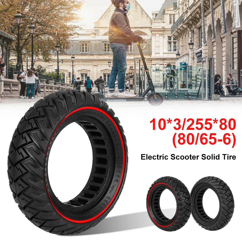 10-inch Rlectric Scooter Solid Tire Tubeless Off-Road Tire 10*3/255*80 Explosion-Proof Red Wing Pattern Scooter Accessories