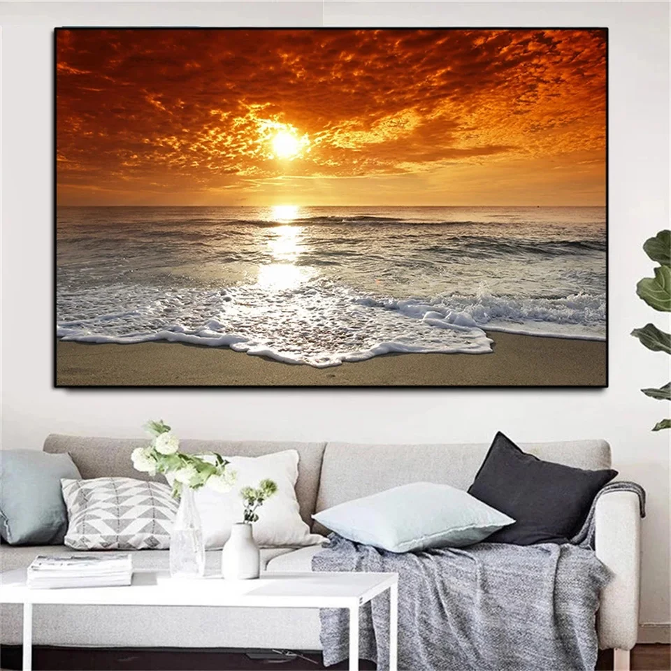 Diy Diamond Painting Cross Stitch Kits Diamond Mosaic Embroidery Sunrise Seascape Beach Wall Art Pictures Living Room Home Decor