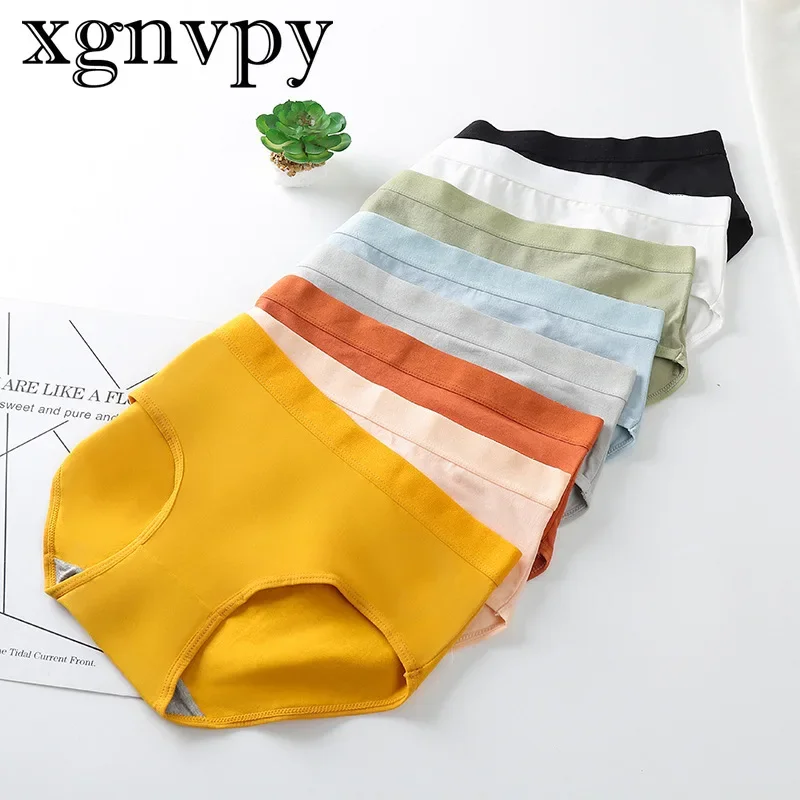 Xgnvpy Women's Underwear Female Students Korean Version of Solid Color Breathable Mid-waist Girls Sexy Cute Underwear