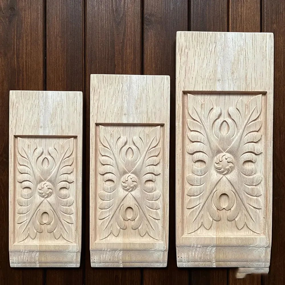 14-25cm Simple Vintage Wood Carved Decal Corner Onlay Applique Frame Furniture Wall Unpainted Home Cabinet Door Decor Craft