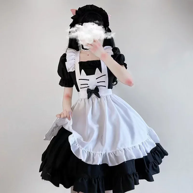 แมวน่ารักชุดแม่บ้านสีดําและสีขาวแม่บ้านร้านอาหารคอสเพลย์ชุดสาวน่ารัก lolita lolita ชุด E