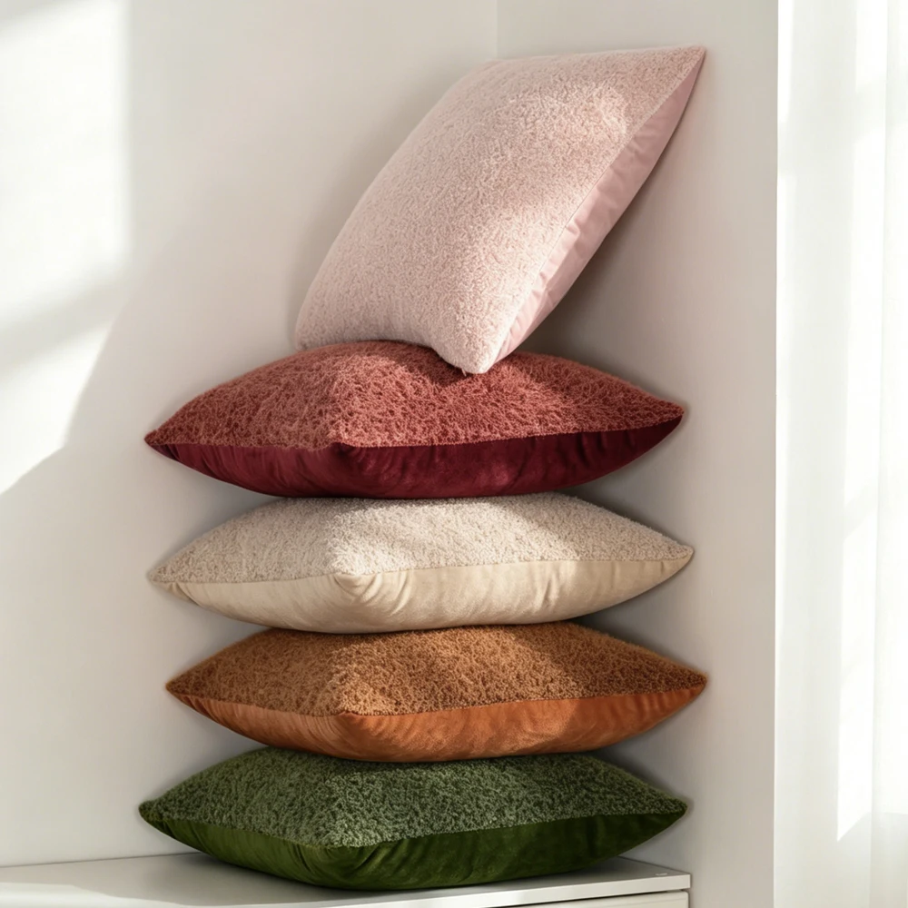 BUYNOW 1PC Plush Soft Feeling Touch Cushion Cover Home Decor Suitable For Sofa Bedroom Living Room Velvet Solid Cussion Cover
