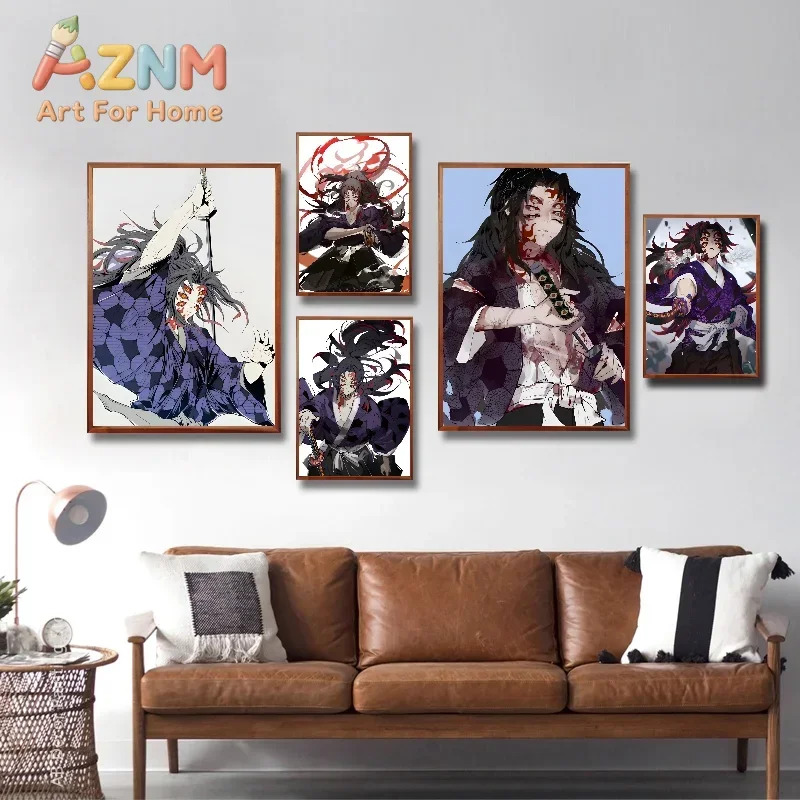 AZNM Demon Slayer Kokushibo Anime Canvas Wall Art Frameless Print Poster for Home Bedroom Living Room Wall Decor