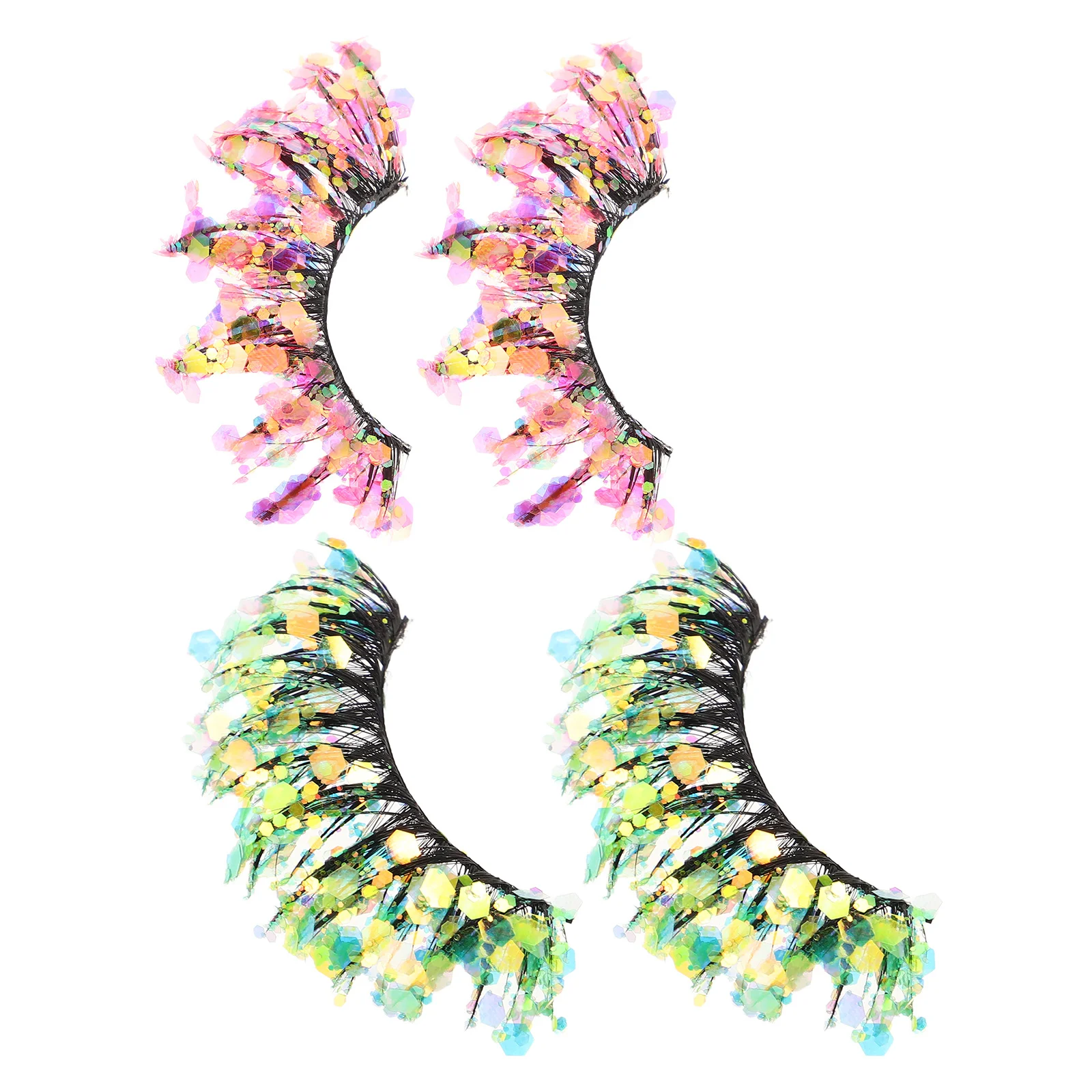 2Pairs 3D Glitter Falsche Wimpern Farbige Strass Pailletten Dramatische Sparkle Party Bühne Cosplay Make-Up Wimpern