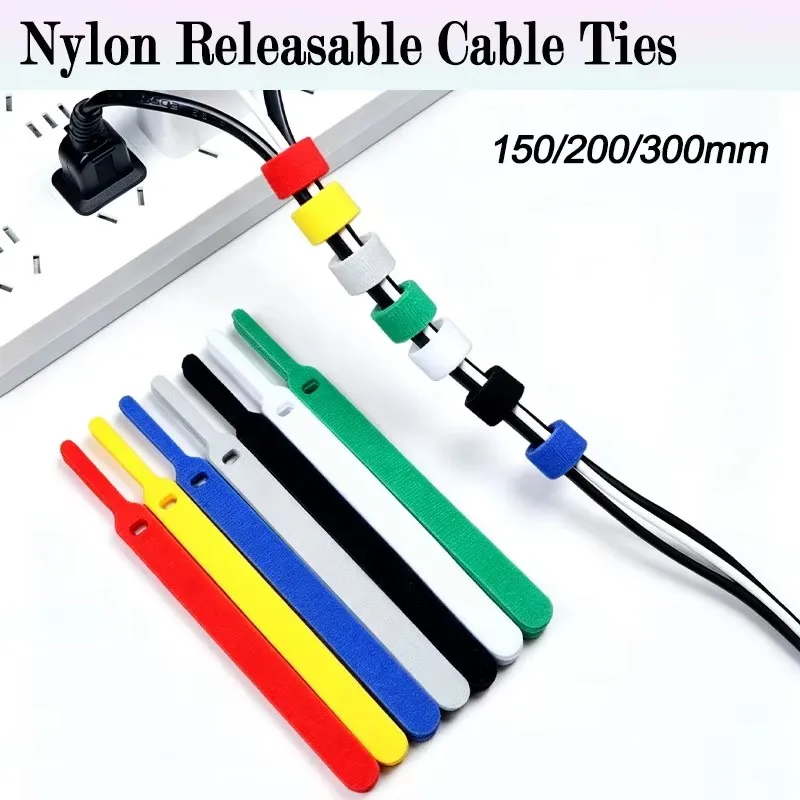 10/20Pcs Reusable Hook Loop Cable Ties Self-Adhesive Nylon Straps Bundle Wrap Zip Fastener Belt Wires Organiser