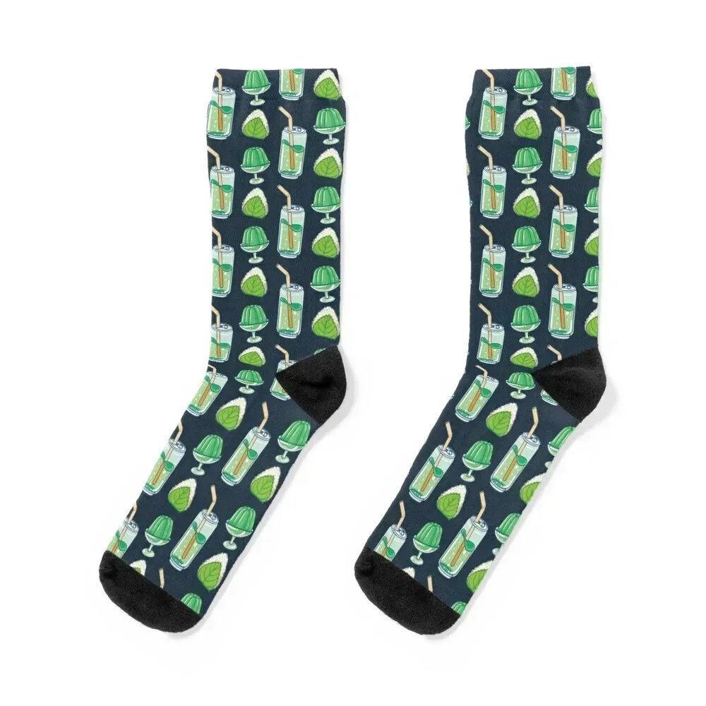 Assorted Green Tea Desserts - Green Soda, Jello and Onigiri Socks kawaii Soccer Socks Female Men's