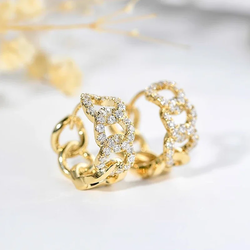 Huitan Chic Gold Farbe Kette Design Creolen für Frauen Kleine Kreis Ohrringe Trendy Vielseitig Täglichen Verschleiß Schmuck für Frauen