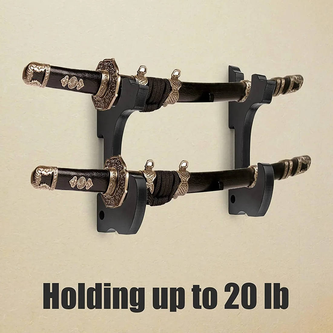 Sword Wall Mount 2/Set 1-Tier Padded Hook Katana Holder Adjustable Display Hanger for Samurai Sword Tanto 2-Tier