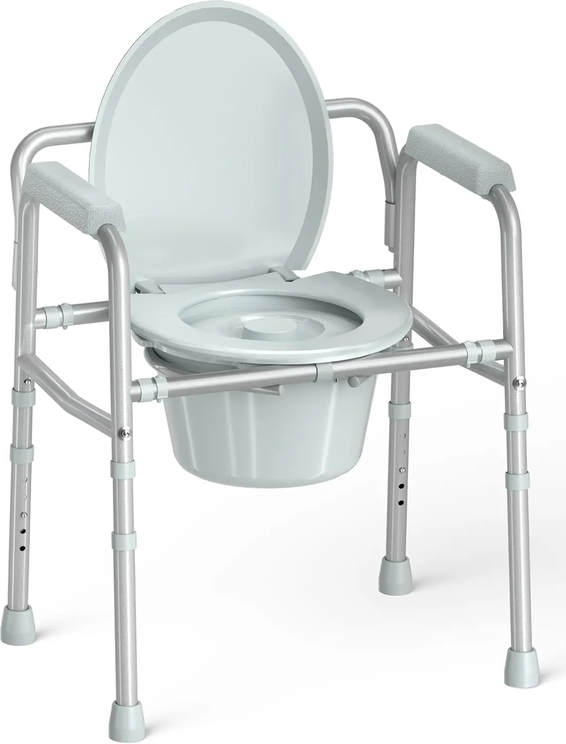 

3-in-1 Bedside Commode Chair with Sturdy Dual-Crossbar Support, Portable Toilet with 7.5Qt Bucket for Seniors, Silver