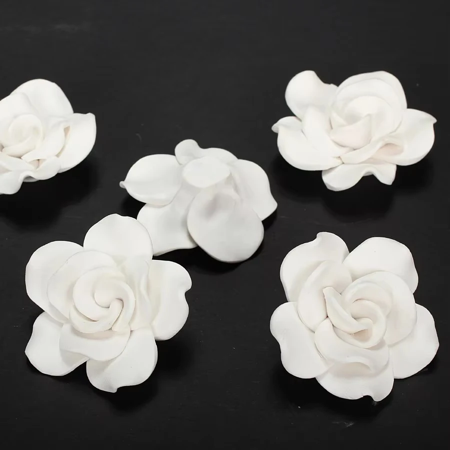 5pcs/lots 50mm 3D Large Big Handmade Polymer Clay White Rose Flower Accessories Diy Wedding Bridal Jewelry Dress Decoration