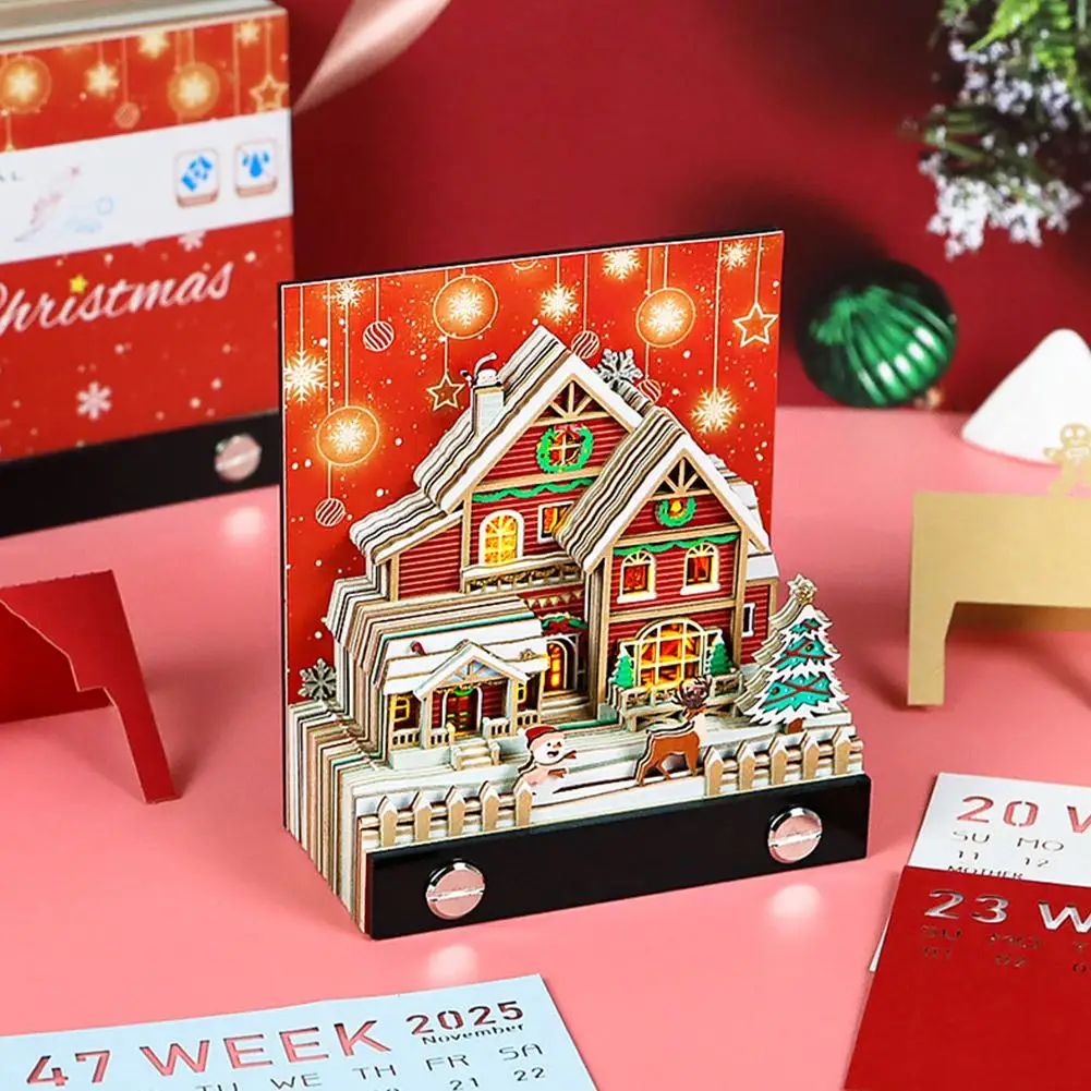 Notepad Calendar 2025 Christmas House With Light 3D Art Memo Pad Non Sticky Sheets Paper Notes Office Accessories Christmas Gift