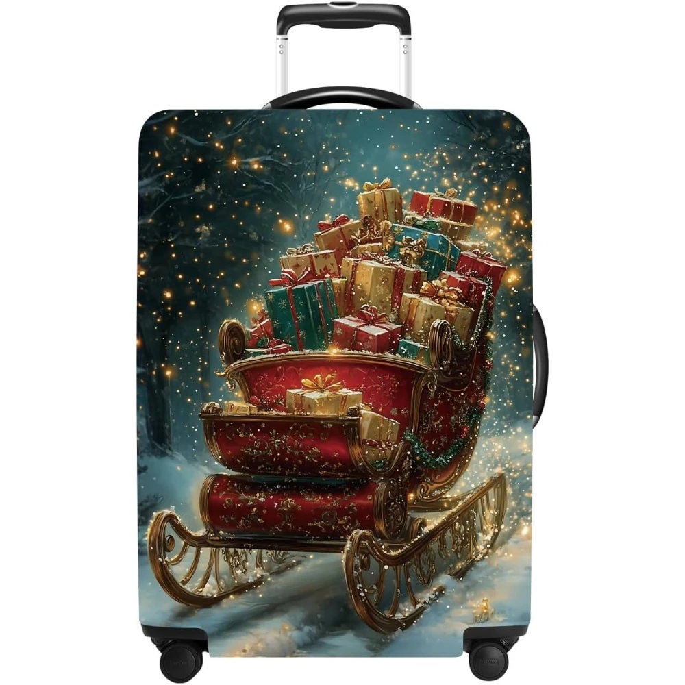 

Christmas Sled Gift Travel Suitcase Protector Elastic Protective Washable Luggage Cover with Concealed Zipper Fits 20-34 Inch