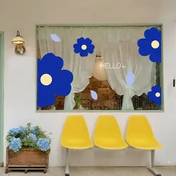 DIY Blue Decorative Films Glass Door Window Stickers Flower Shops Coffee Milk Tea Store Posters Household Kitchen Bathroom Decor