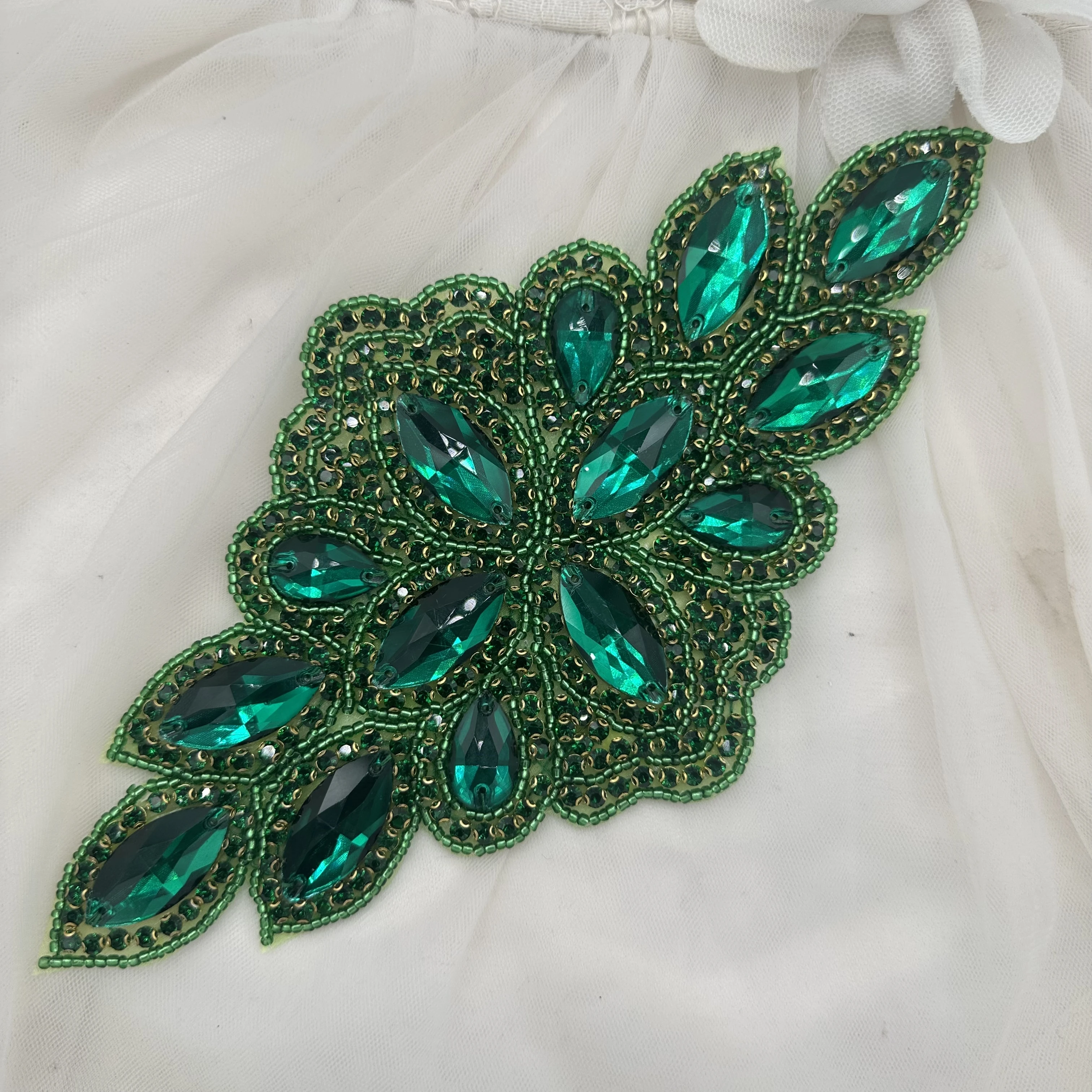 glass beads rhinestone applique handmade patch for women wedding sash party