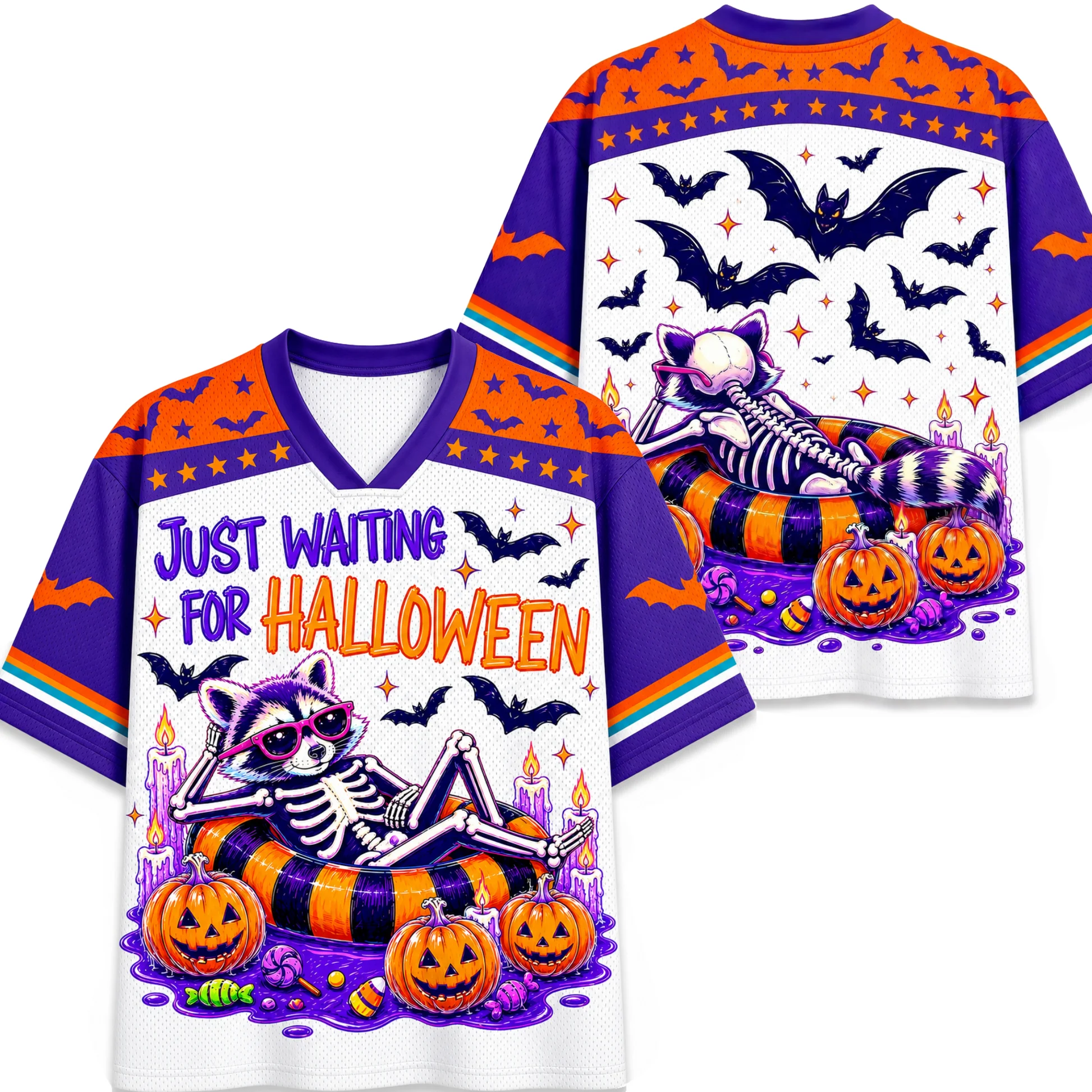 3D Printed American Funny V-neck T-shirt Trendy Halloween Candy Candle Atmosphere Wan Men's and Women's Ball Clothes