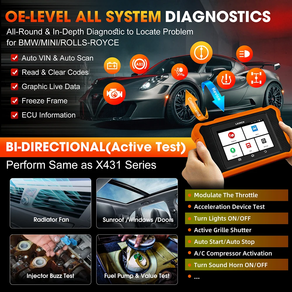 For Launch Creader Elite 2.0 For BMW All System Diagnostic Tool OBD2 Scanner Bidirectional ECU Coding Scan Tool Free Update