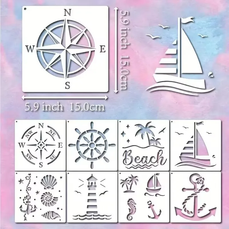 9pcs Nautical Theme Stencil Set