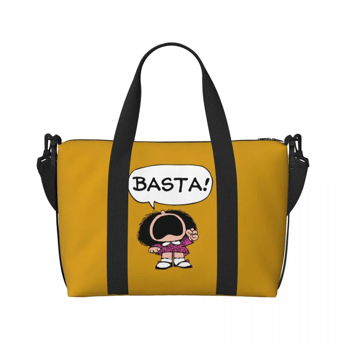 Custom Mafalda Basta Tote Bag for Women Large Capacity Quino Argentina Cartoon Beach Gym Travel Bags