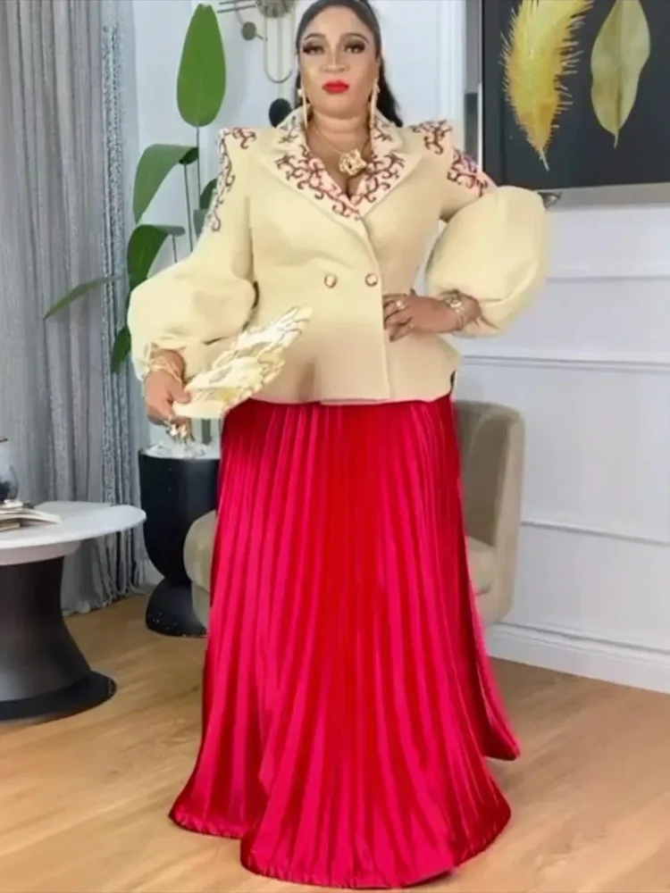 Dashiki أنقرة ثوب ترتر حجم كبير ملابس فساتين حفلات الزفاف الملابس الأفريقية للنساء 2 قطعة مجموعات بلوزات والتنانير الدعاوى