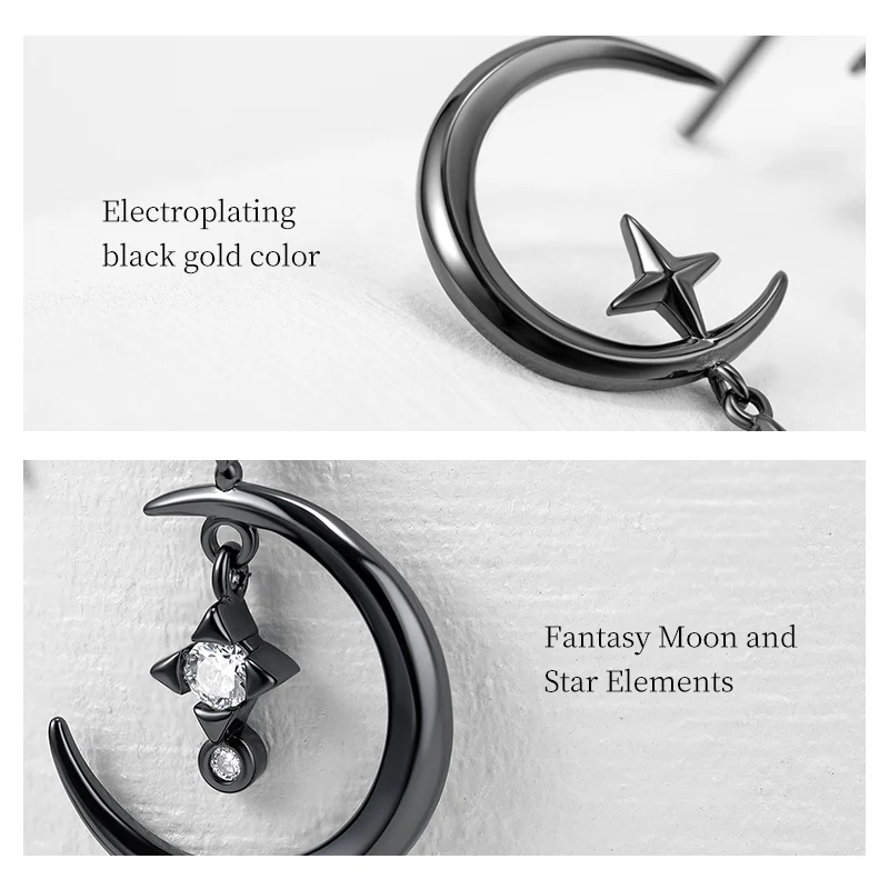 925 Sterling Silver Needle Crystal Earrings Moon Design Pendant Eardrop for Women Earring Stud Trendy Women Earring Dangle