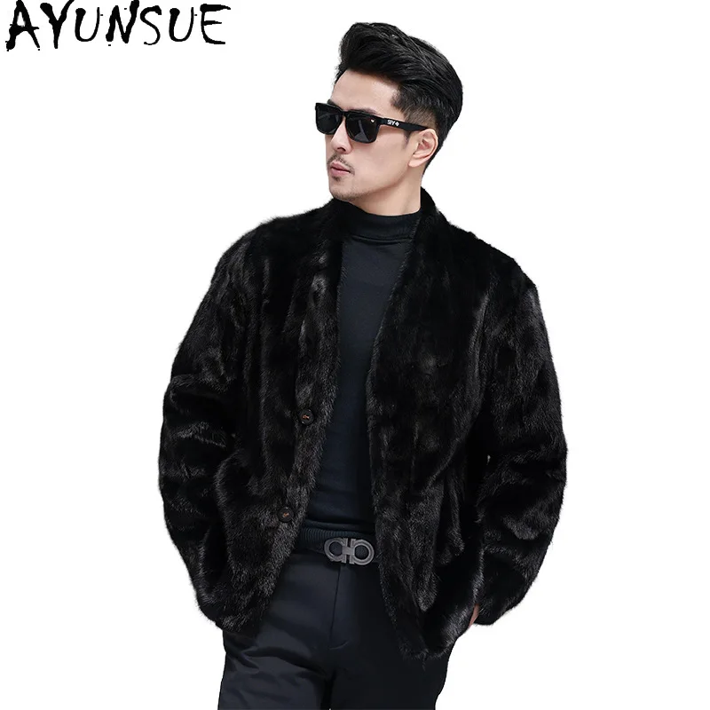 

AYUNSUE 100% норковое меховое пальто, мужская зимняя одежда, теплые куртки из натурального меха, деловые повседневные мужские пальто, новая верхняя одежда Куртка Мужская