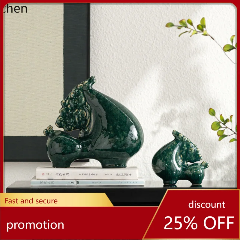 

CZ Dark Green Horse Ceramic Office Decoration Ornament Living Room Entrance Tabletop High-end Tea Room Wine Cabinet Decor
