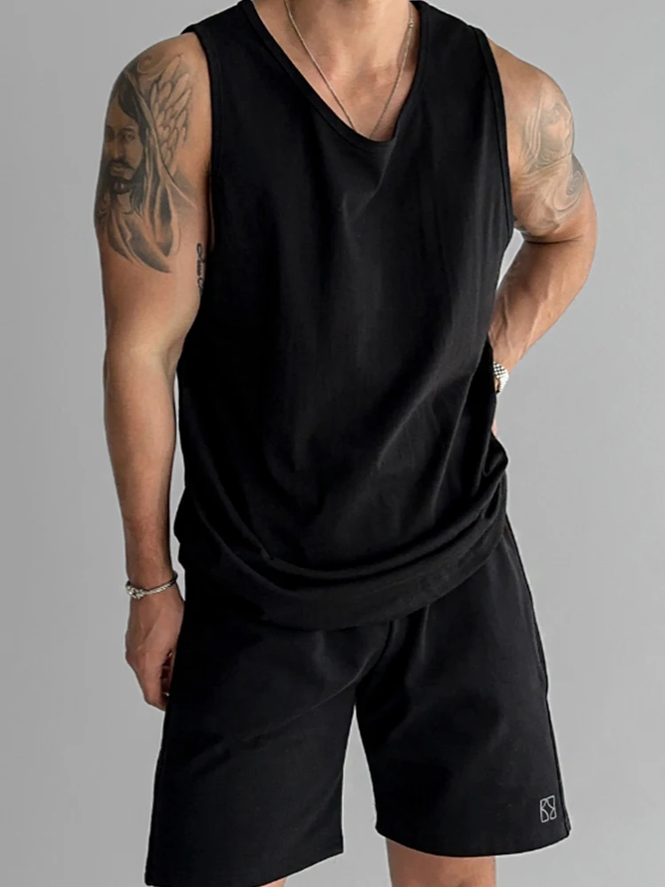 

American Sle Loose Fit Thin Breathable Gym Workout Svel T-irt Pure Color Tank Top for Young Men Summer Casual Wear
