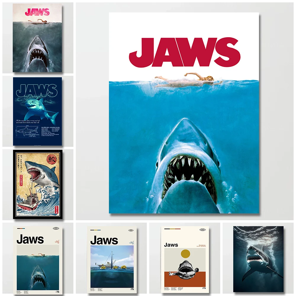 Jaws Posters  Shark Canvas Painting Mordern Wall Art Picture Living Room Bedroom Home Decor American Classic Horrible Movie