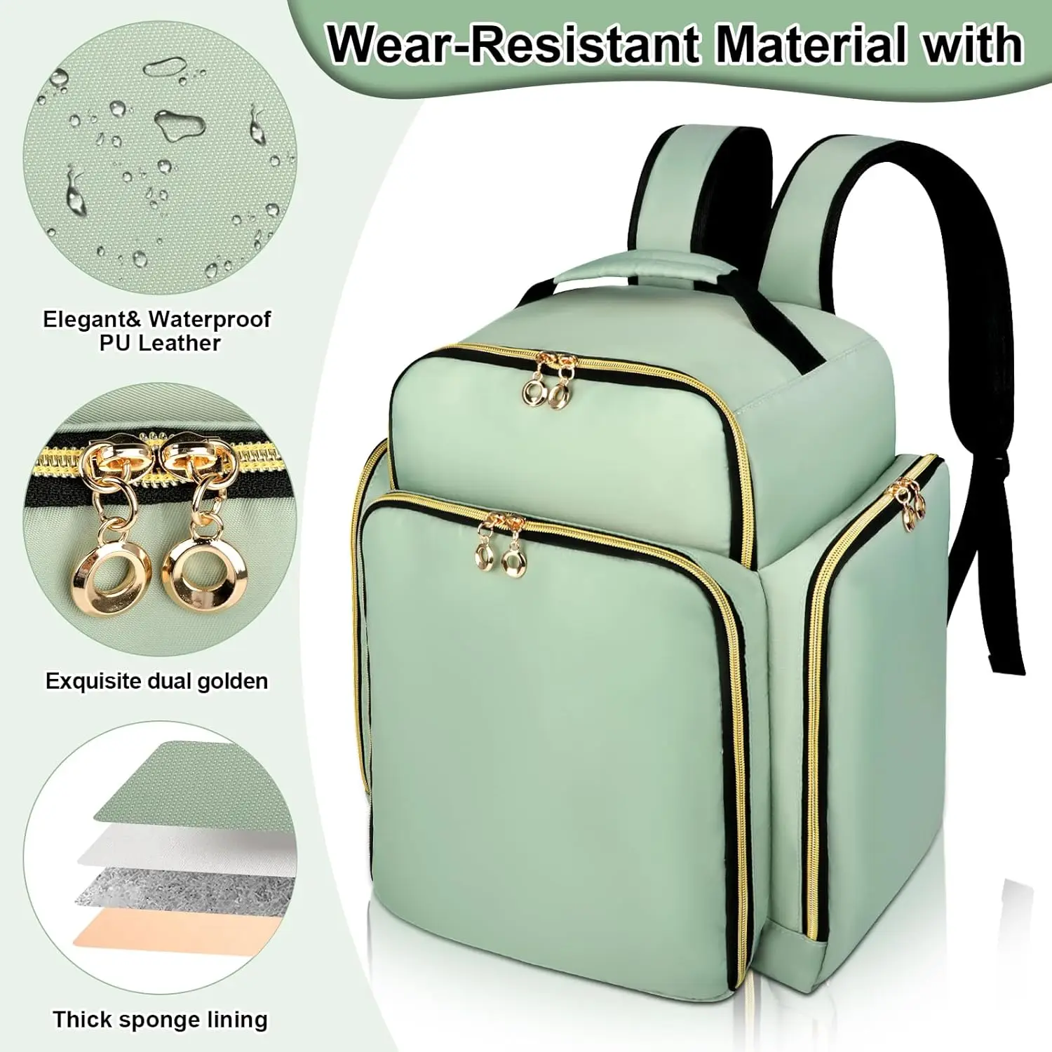 Plecak na lakiery do paznokci o bardzo dużej pojemności, na 126 butelek, z lampą UV, przenośna torba podróżna (zielony)