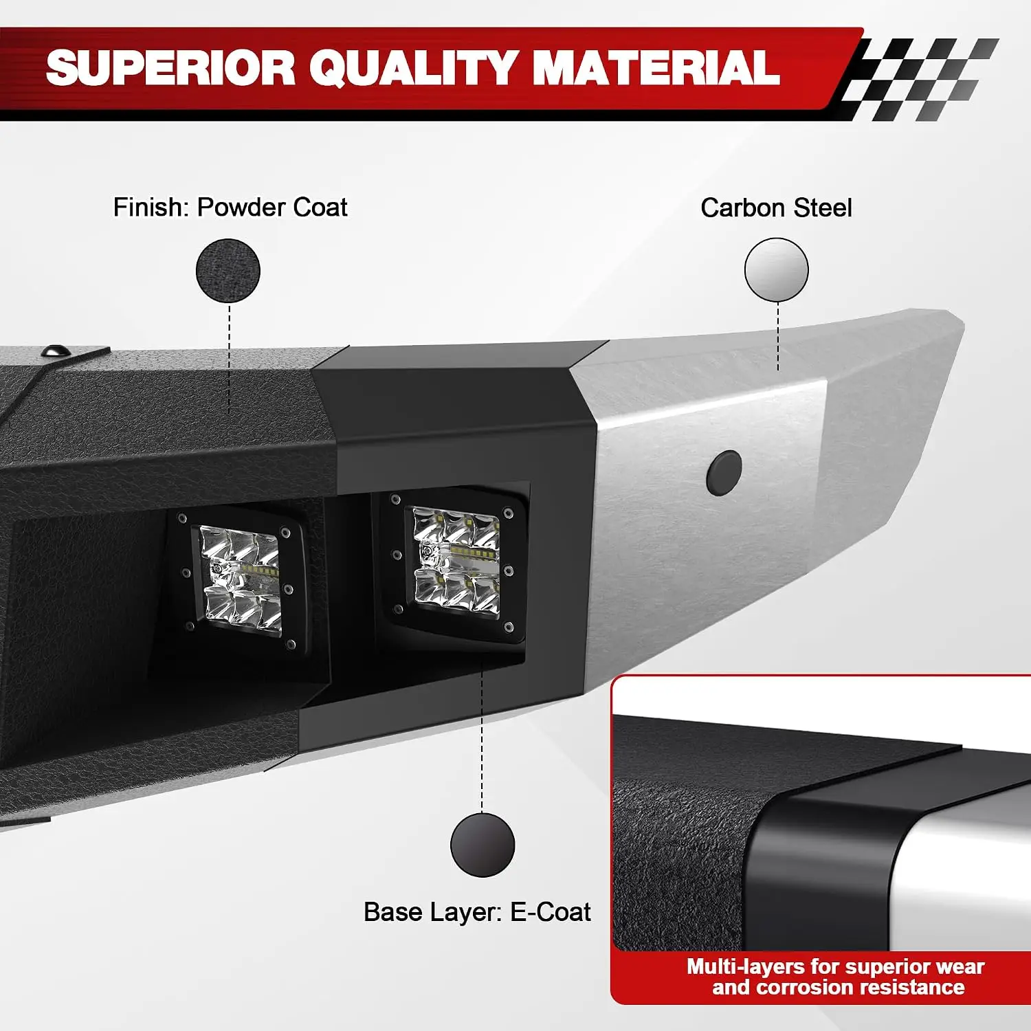 Front & Rear Bumper Set for 2009-2014 Ford F150 Exclude Raptor Full Width Winch Plate D-Rings LED Lights License Plate Bracket