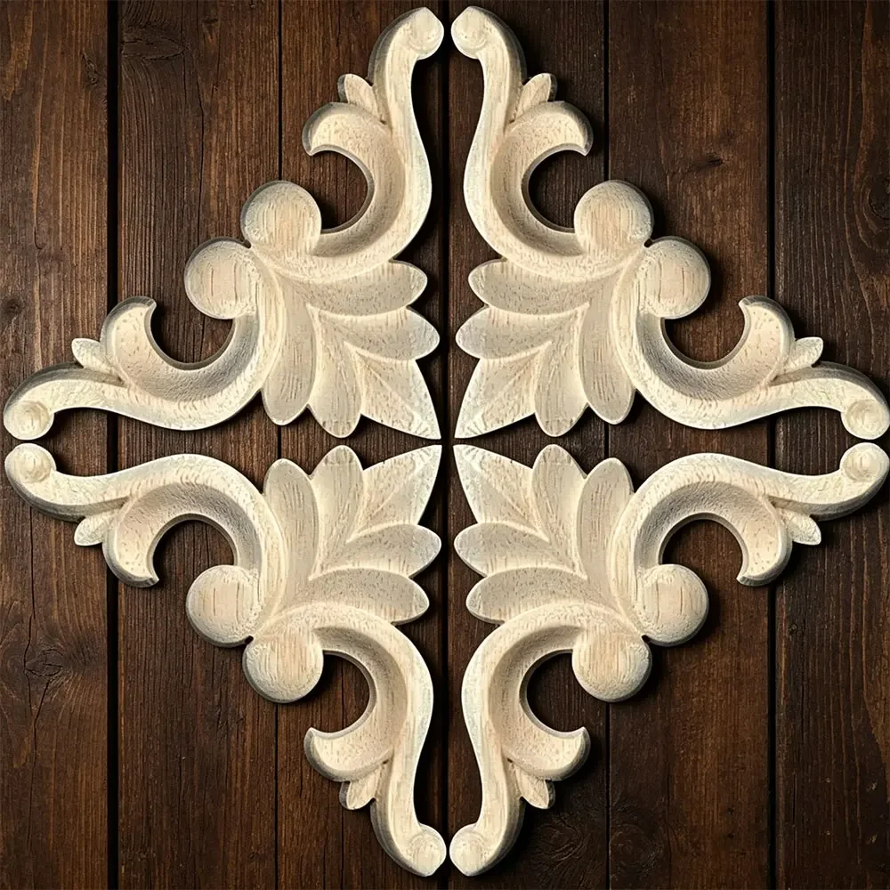 4-12cm Wood Carved Corner Onlay Appliques Unpainted Wood Decal Frame Furniture Decoration Craft for Mirror Cabinet Chair Drawer