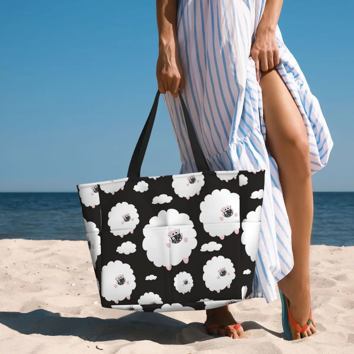 ملثمين الأغنام في السماء الأسود حقيبة حمل على الشاطئ حقيبة رياضية رياضة اليوغا واق من المطر كبير حمل حقيبة المرأة حقيبة سفر حقيبة اللياقة البدنية